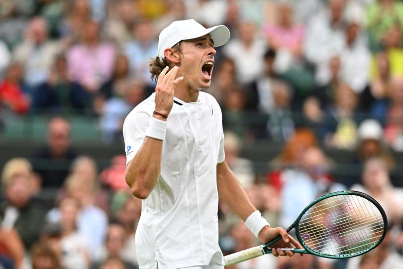 Alex De Minaur (AUS) during his fourth round match at the 2024 Wimbledon Championships at the AELTC in London, UK, on July 8, 2024. Photo by Corinne Dubreuil/ABACAPRESS.COM.