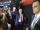 Former president Donald Trump makes an appearance on the first day of the Republican National Convention on Monday in Milwaukee. 