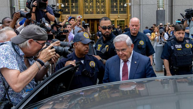 US Senator Bob Menendez outside Manhattan federal court.