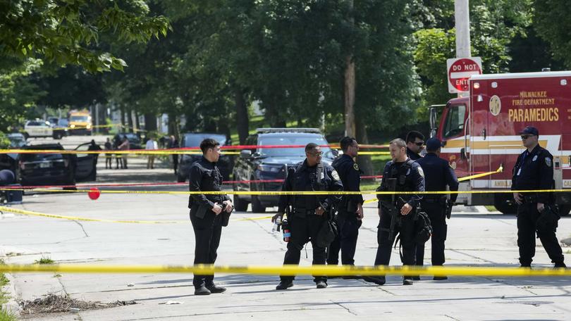 Police investigate at the scene where one person was shot and killed by police during the second day of the 2024 Republican National Convention,Tuesday, July 16, 2024, in Milwaukee. The shooting occurred outside of the security perimeter for the Republican National Convention. (AP Photo/Alex Brandon)