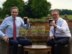 British Prime Minister Keir Starmer, right, and Irish Taoiseach Simon Harris drink a pint of Guinness in the first face-to-face meeting for the leaders since the UK general election.