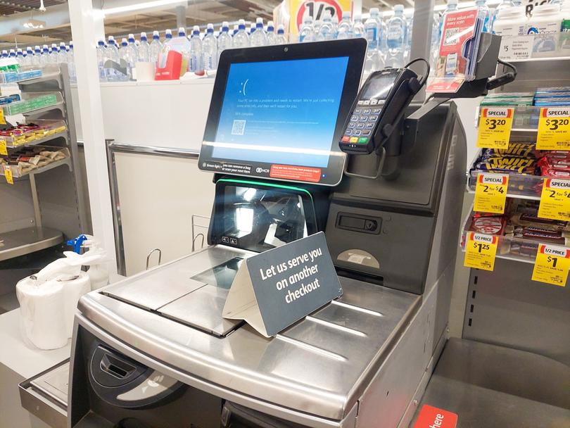 Self-serve checkouts at Coles Kalgoorlie displayed blue screen error messages on Friday afternoon.