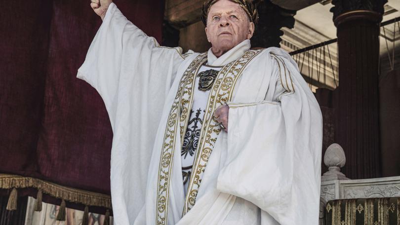 THOSE ABOUT TO DIE -- Episode 101 -- Pictured: Sir Anthony Hopkins as Emperor Vespasian (Photo by: Matteo Graia/PEACOCK)