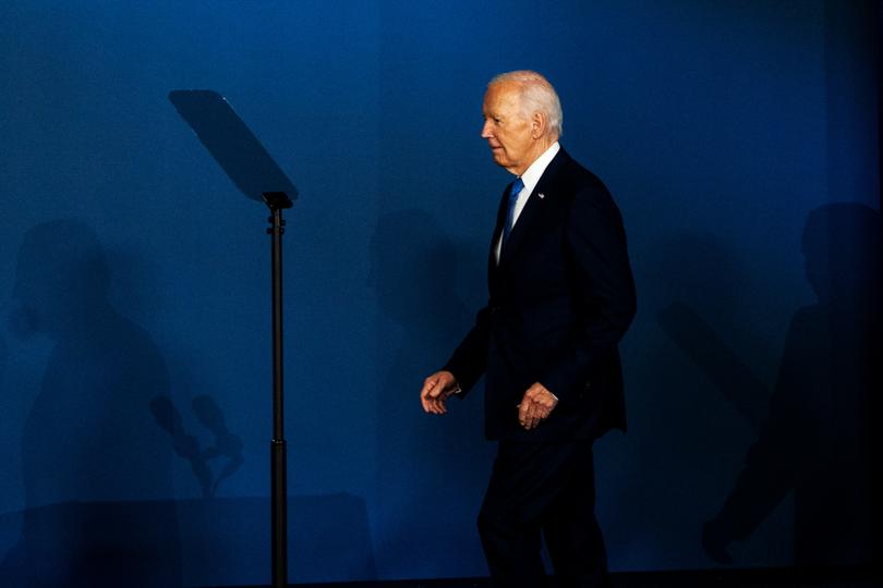 US President Joe Biden walks onstage for the Ukraine Compact event at the NATO summit in Washington.