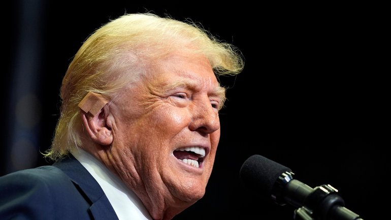Republican presidential candidate former President Donald Trump speaks at a campaign rally in Grand Rapids.