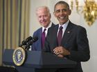 WASHINGTON, DC - MARCH 30:  U.S. President Barack Obama, joined by Vice President Joe Biden, share a laugh as Obama delivers remarks at the Easter Prayer Breakfast at the White House on March 30, 2016 in Washington, D.C. (Photo by Kevin Dietsch-Pool/Getty Images)