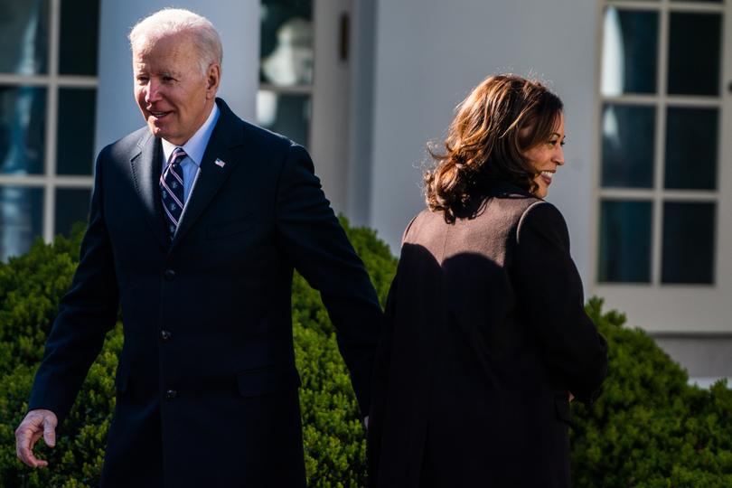 President Joe Biden and Vice President Kamala Harris in the Rose Garden at the White House in 2022. 