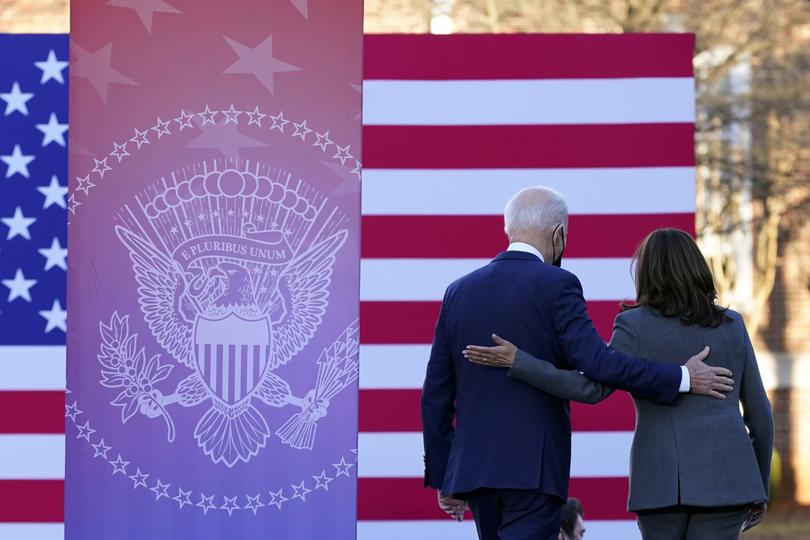 President Joe Biden and Vice President Kamala Harris walk off stage after speaking in support of changing the Senate filibuster rules that have stalled voting rights legislation, at Atlanta University Center Consortium, on the grounds of Morehouse College and Clark Atlanta University, Jan. 11, 2022, in Atlanta. Harris has been the White House's first line of defence after President Joe Biden's faltering performance in last week's debate with Donald Trump.