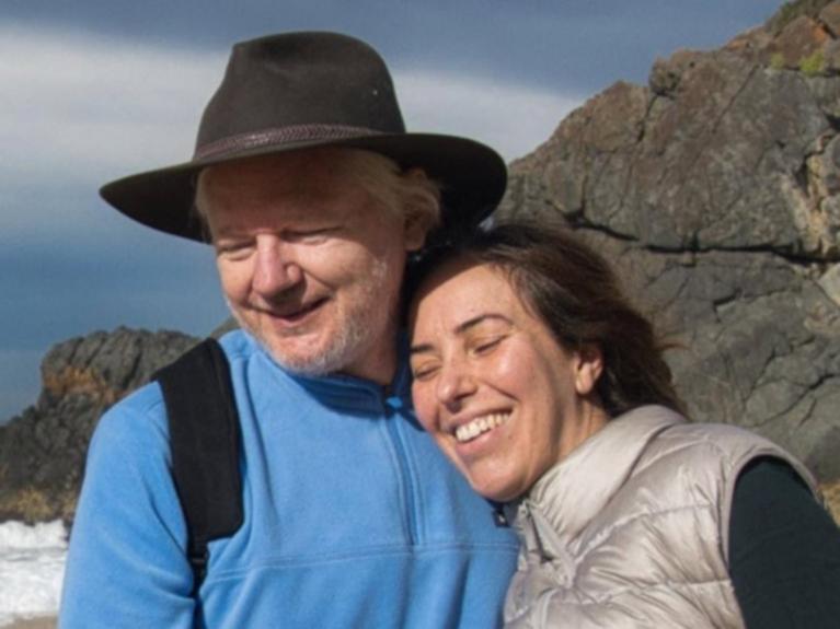 WikiLeaks founder Julian Assange and his wife Stella have taken the family to the beach. 