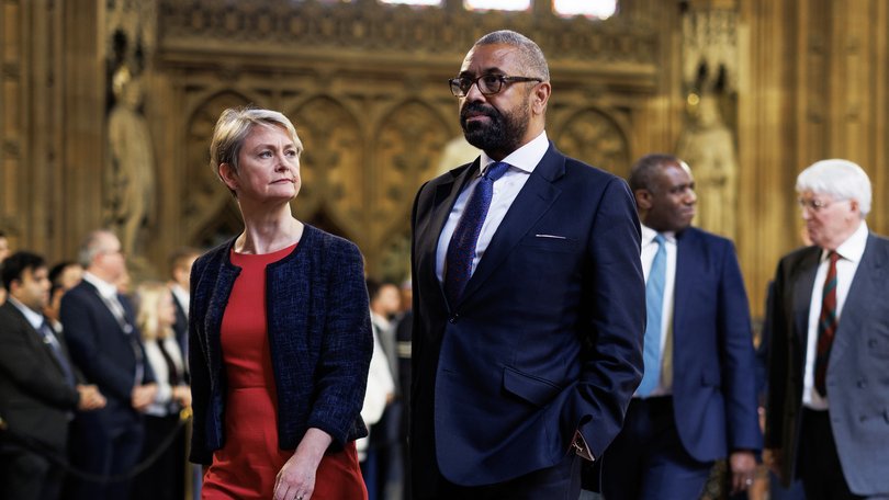 UK Home Secretary Yvette Cooper and Shadow Home Secretary James Cleverly at the Palace of Westminster ahead of the State Opening of Parliament last week.