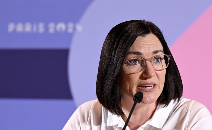 Australian Chef de Mission Anna Meares is seen during an AOC press conference in Paris.