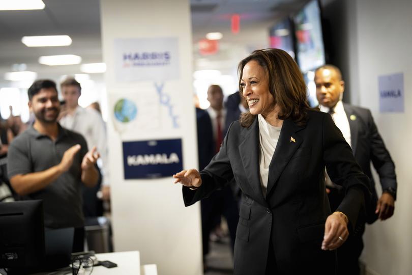 Vice President Kamala Harris arrives at her campaign headquarters in Wilmington, Del on Monday local time.