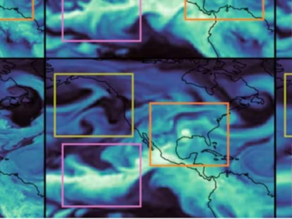 Humidity forecasts over North America and the northeast Pacific Ocean.