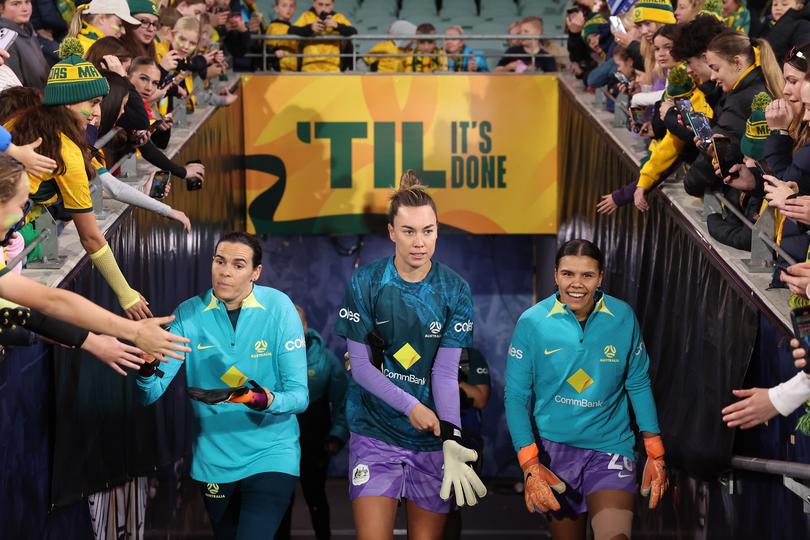 Mackenzie Arnold (middle) will be a key player for Australia at the Olympics. 