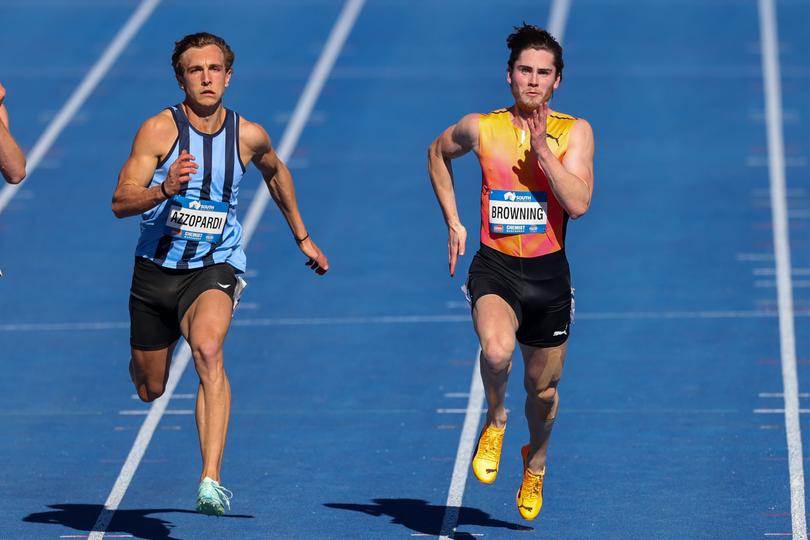 Joshua Azzoppardi, left, competes against Rohan Browning, right, in Adelaide in April.  