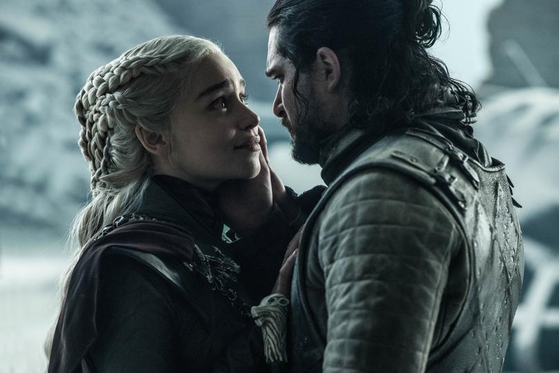 ##EMBARGOED UNTIL TUESDAY 28/5/19## Game of Thrones Season 8, Episode 6 finale extra pics - Emilia Clarke as Daenerys Targaryen and Kit Harington as Jon Snow. 
Photo: Helen Sloan/HBO