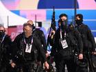There was a strong security operation for the Olympic soccer match between Israel and Mali. (Dave Hunt/AAP PHOTOS)