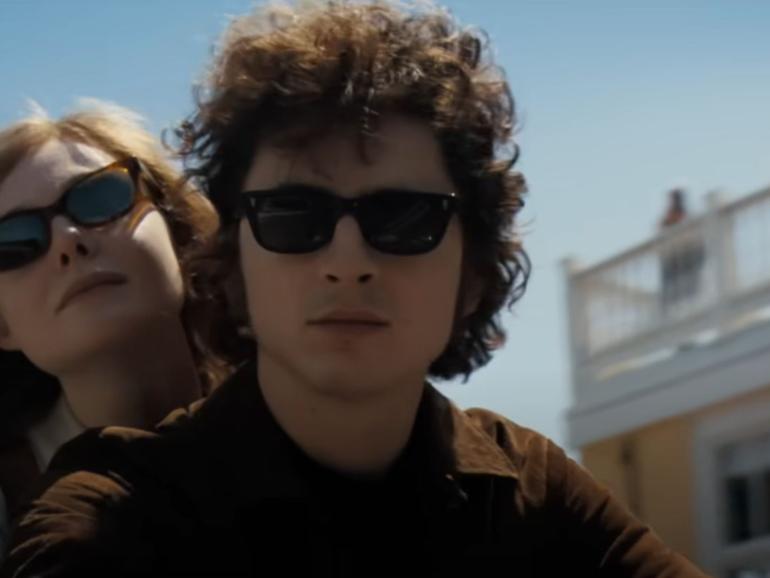 Timothee Chalamet as Bob Dylan in A Complete Unknown.