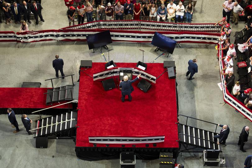 Former President Donald Trump speaks at a campaign rally at Bojangles Coliseum in Charlotte, N.C., on July 24, 2024.