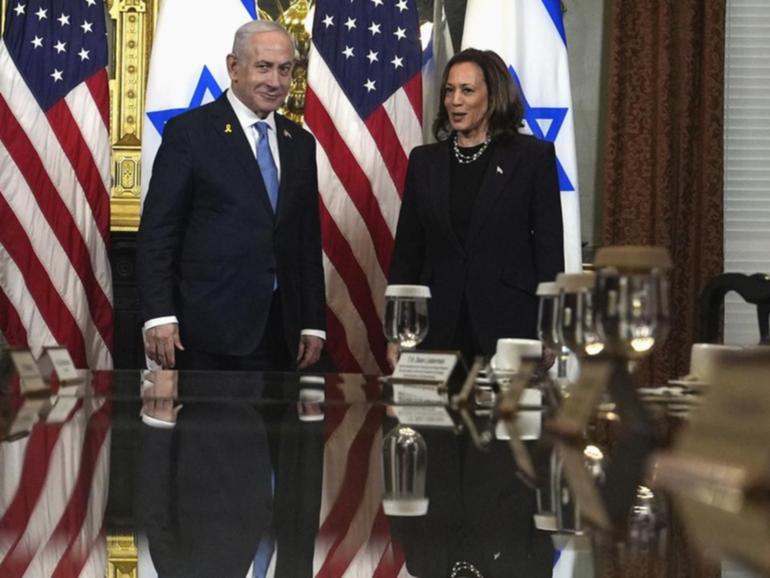 US Vice President Kamala Harris has met with Israeli Prime Minister Benjamin Netanyahu in Washington (AP PHOTO)