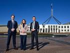 AMEC's Warren Pearce, CME's Rebecca Tomkinson and CCIWA's Aaron Morey outside Parliament House ahead of the hearing.