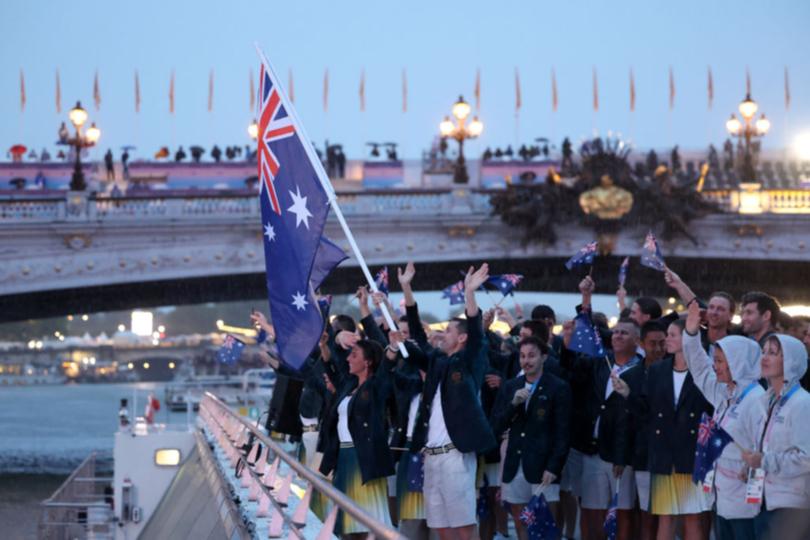 Team Australia on the River Seine during the opening ceremony.