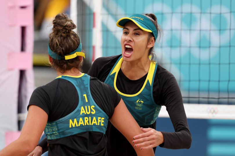 Mariafe Artacho del Solar and Taliqua Clancy of Team Australia celebrate.