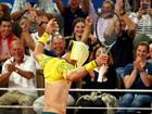 Matt Ebden celebrates winning a game against the great Novak Djokovic at the Olympics. (EPA PHOTO)