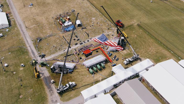 An aerial view of the Butler Farm Show grounds where gunman Thomas Crooks attempted to assassinate former President Donald Trump during a campaign rally.