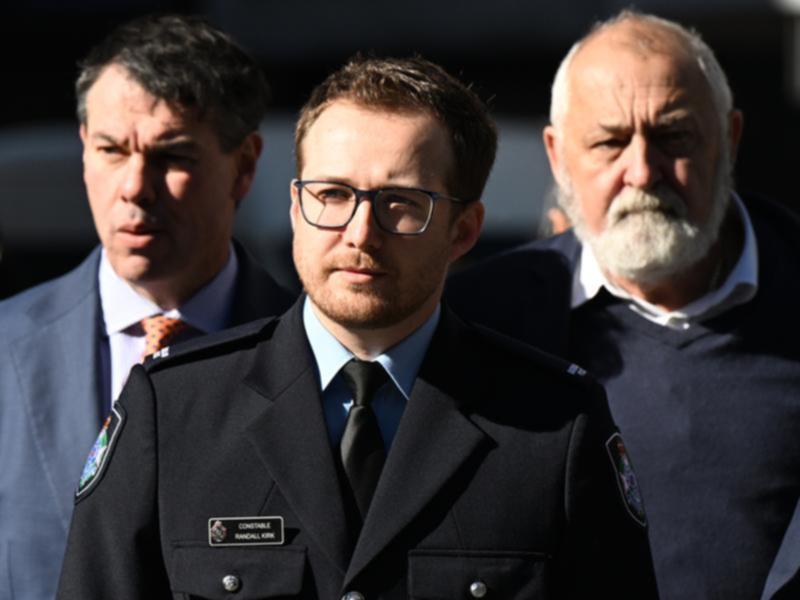 Constable Randall Kirk arriving at the Brisbane Coroners Court