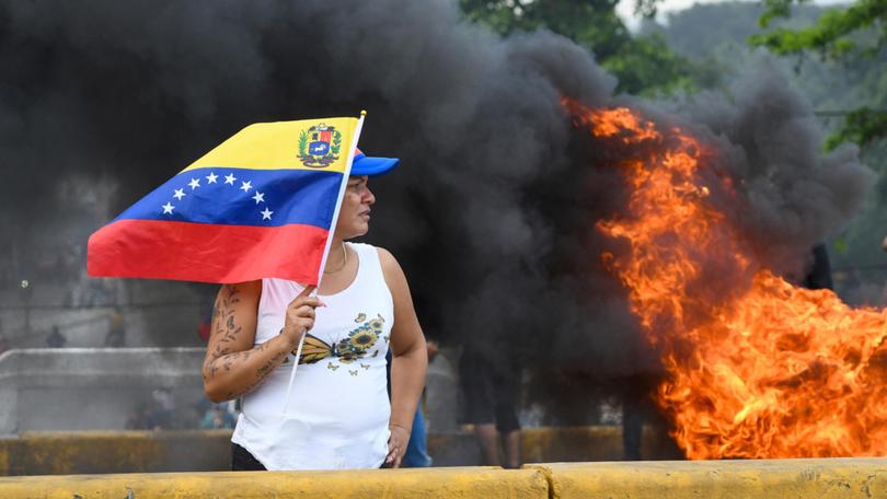 A protester on the streets of Caracas.  