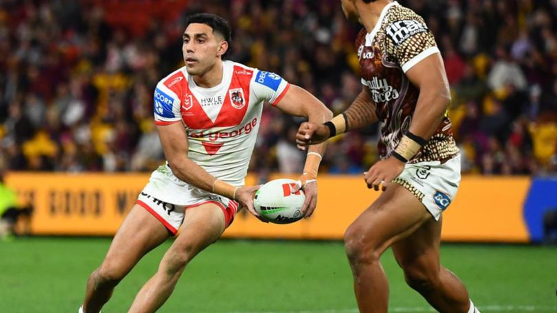 Tyrell Sloan has been rushed back in to wear the Dragons' No.1 after sitting out the Penrith defeat. (Jono Searle/AAP PHOTOS)