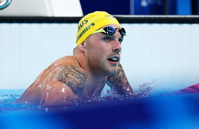 NANTERRE, FRANCE - JULY 30: Kyle Chalmers of Team Australia reacts after competing in the Men's 100m Freestyle Semifinals on day four of the Olympic Games Paris 2024 at Paris La Defense Arena on July 30, 2024 in Nanterre, France. (Photo by Adam Pretty/Getty Images)