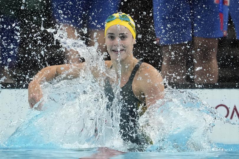 Kaylee McKeown splashes the water after her race.