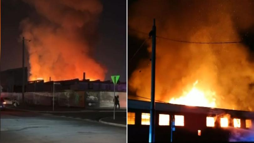 A huge blaze took hold of a factory in Footscray on Wednesday night.