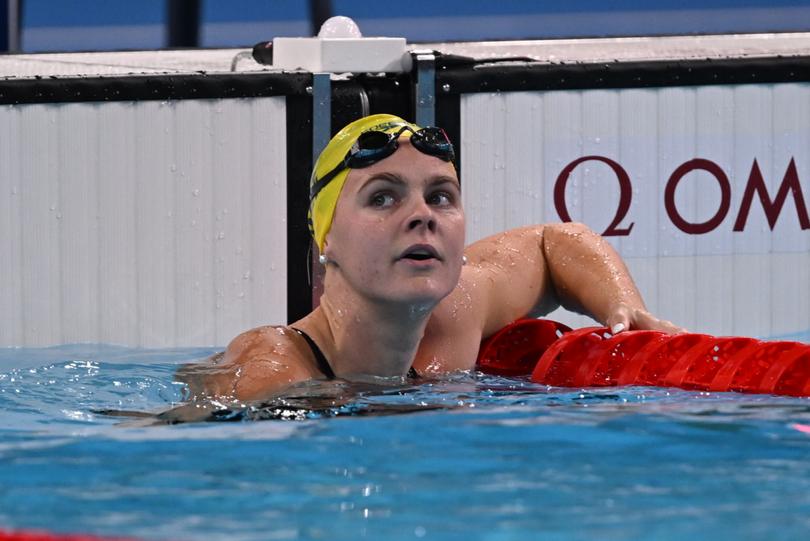 Australian swimmer Shayna Jack reacts after finishing the Women's 100m Freestyle Final at Paris La Defense Arena, as part of the 2024 Paris Olympic Games, in Paris, France, Wednesday, July 31, 2024. (AAP Image/Dave Hunt) NO ARCHIVING