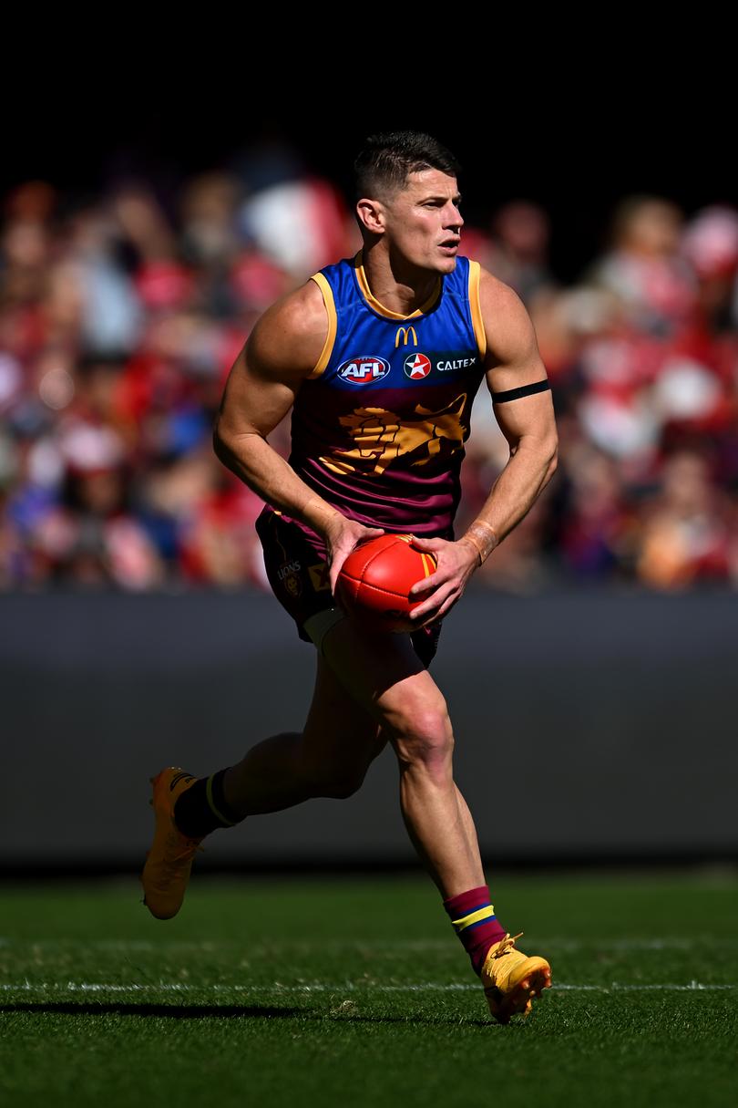 BRISBANE, AUSTRALIA - JULY 21: Dayne Zorko of the Lions in action during the round 19 AFL match between Brisbane Lions and Sydney Swans at The Gabba, on July 21, 2024, in Brisbane, Australia. (Photo by Albert Perez/Getty Images)