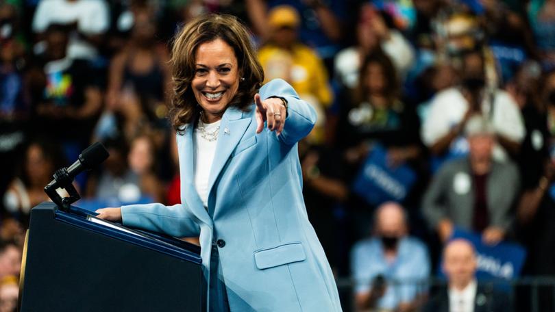 Vice President Kamala Harris addresses a rally in Atlanta on Tuesday. 