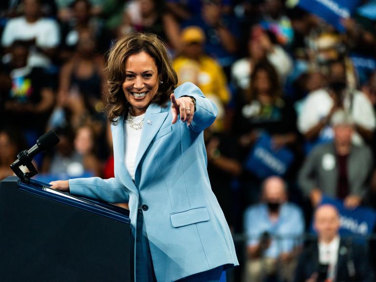 Vice President Kamala Harris addresses a rally in Atlanta on Tuesday. 