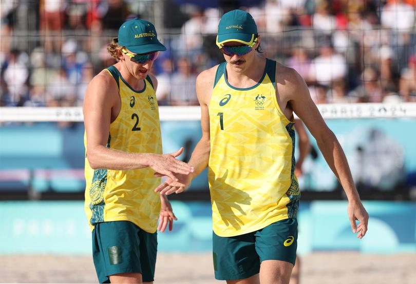 Thomas Hodges and Zachery Schubert of Team Australia celebrate.