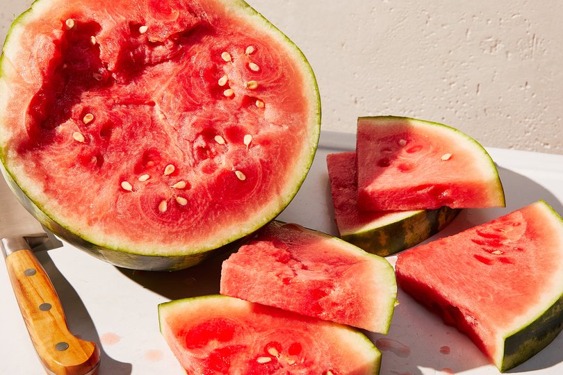 Before you look for the perfectly ripe watermelon, you want to listen. Props styled by Paige Hicks. Food styled by Simon Andrews. 