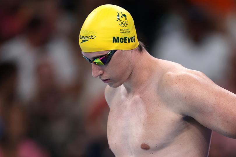 NANTERRE, FRANCE - AUGUST 01: Cameron McEvoy of Team Australia prepares to compete in the Men's 50m Freestyle Heats on day six of the Olympic Games Paris 2024 at Paris La Defense Arena on August 01, 2024 in Nanterre, France. (Photo by Maddie Meyer/Getty Images)