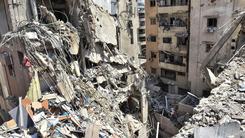 A view is showing a partially destroyed building, which is being targeted by the Israeli army, in Beirut, Lebanon, on July 31, 2024. 