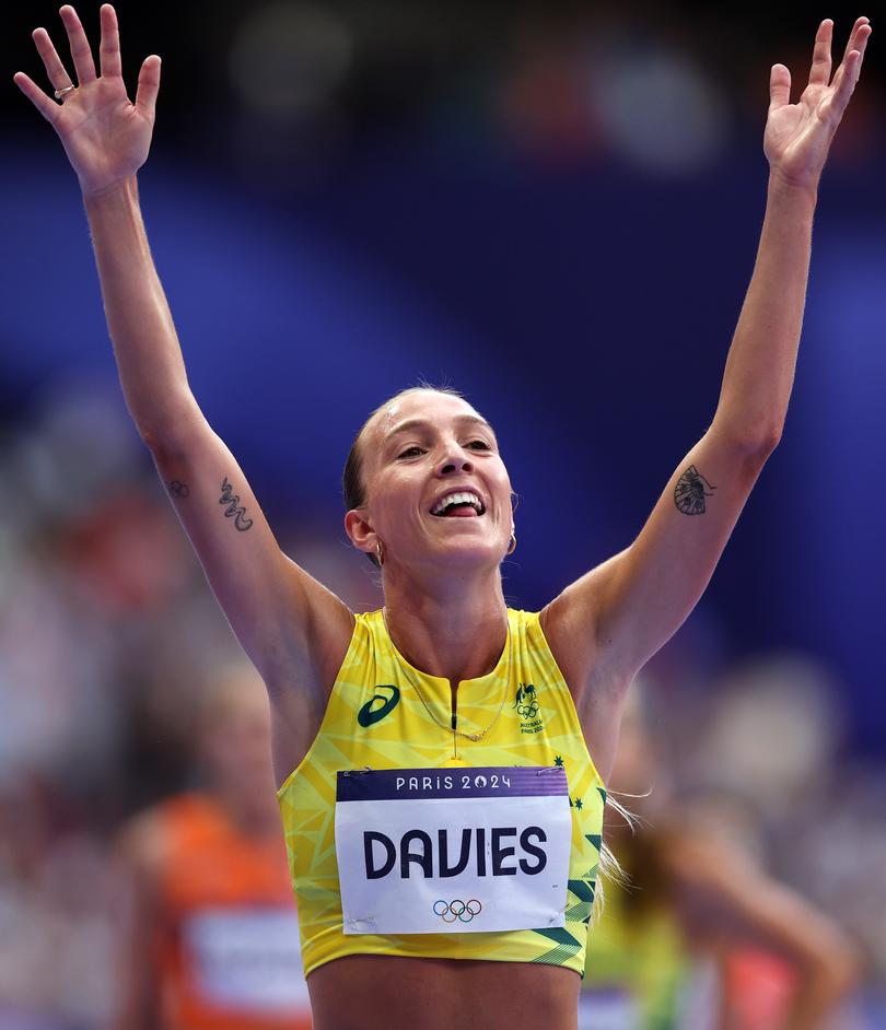 PARIS, FRANCE - AUGUST 02: Rose Davies of Team Australia reacts following the Women's 5000 Metres heats on day seven of the Olympic Games Paris 2024 at Stade de France on August 02, 2024 in Paris, France. (Photo by Christian Petersen/Getty Images)