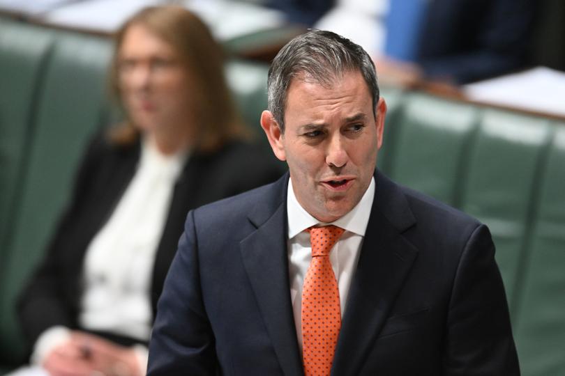 Australian Treasurer Jim Chalmers speaks during Question Time at Parliament House in Canberra, Wednesday, July 3, 2024. (AAP Image/Lukas Coch) NO ARCHIVING