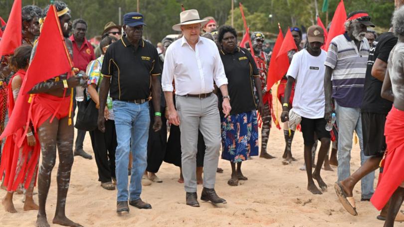 Anthony Albanese is in Arnhem Land for Australia's largest Indigenous gathering, the Garma Festival. (Mick Tsikas/AAP PHOTOS)