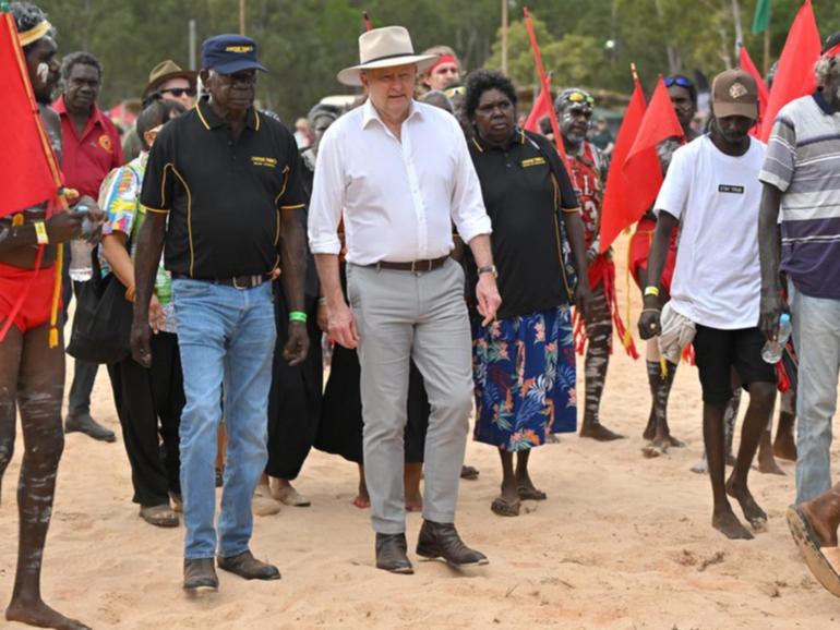 Anthony Albanese is in Arnhem Land for Australia's largest Indigenous gathering, the Garma Festival. (Mick Tsikas/AAP PHOTOS)