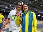  Saya Sakakibara with her brother Kai celebrating an emotional gold medal in the women's BMX racing. Inset,Gymnastics great Simone Biles.