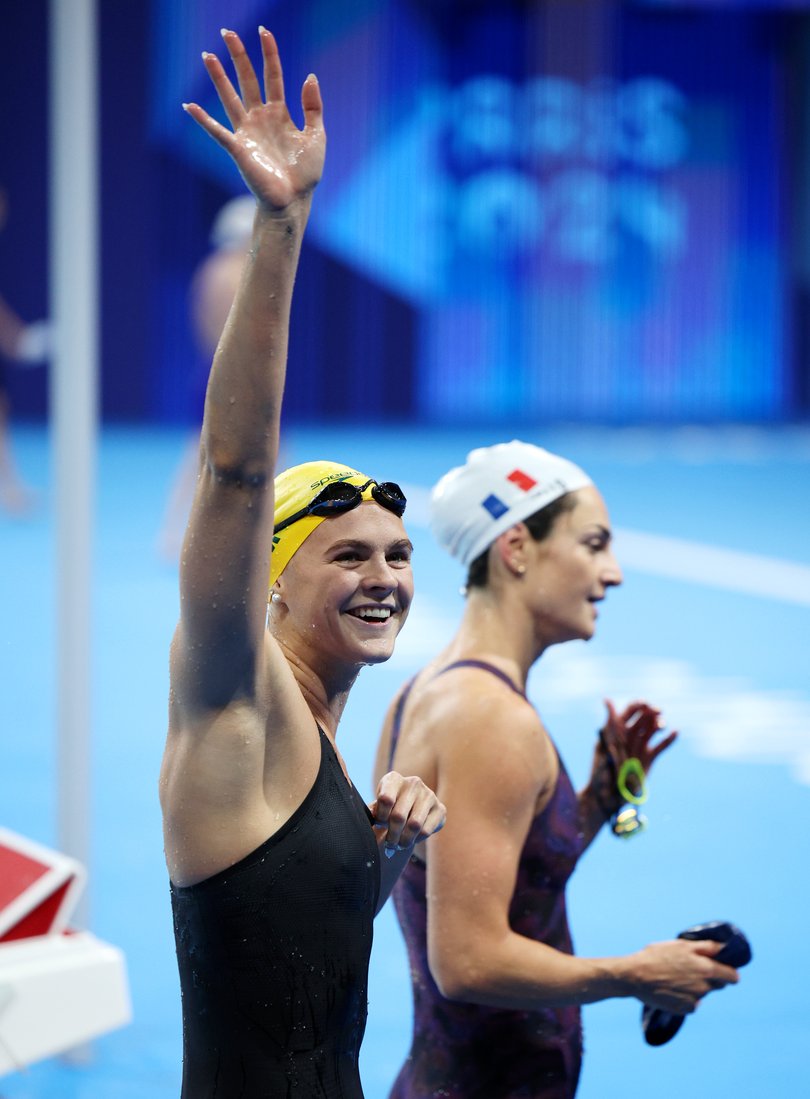 NANTERRE, FRANCE - AUGUST 03: Shayna Jack of Team Australia reacts after competing in the Women's 50m Freestyle Semifinals on day eight of the Olympic Games Paris 2024 at Paris La Defense Arena on August 03, 2024 in Nanterre, France. (Photo by Adam Pretty/Getty Images)