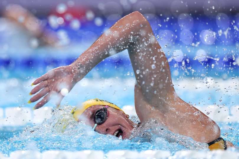 NANTERRE, FRANCE - AUGUST 02: Ariarne Titmus of Team Australia competes in the Women's 800m Freestyle Heats on day seven of the Olympic Games Paris 2024 at Paris La Defense Arena on August 02, 2024 in Nanterre, France. (Photo by Sarah Stier/Getty Images)